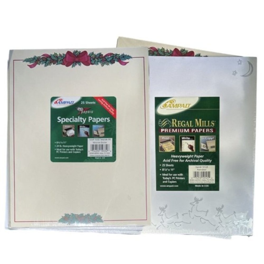 Holiday Ampad 25 Regal Mills Premium Papers Christmas theme 8 1/2x11 Set Of 4